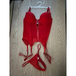 Women’s Mayela 2pc Lingerie Sheer Bodysuit with Garter’s Red size Small